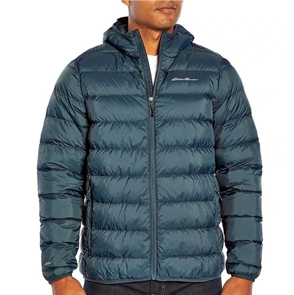 Eddie Bauer Hooded Packable Puffer Down Jacket in Star Gazer Blue